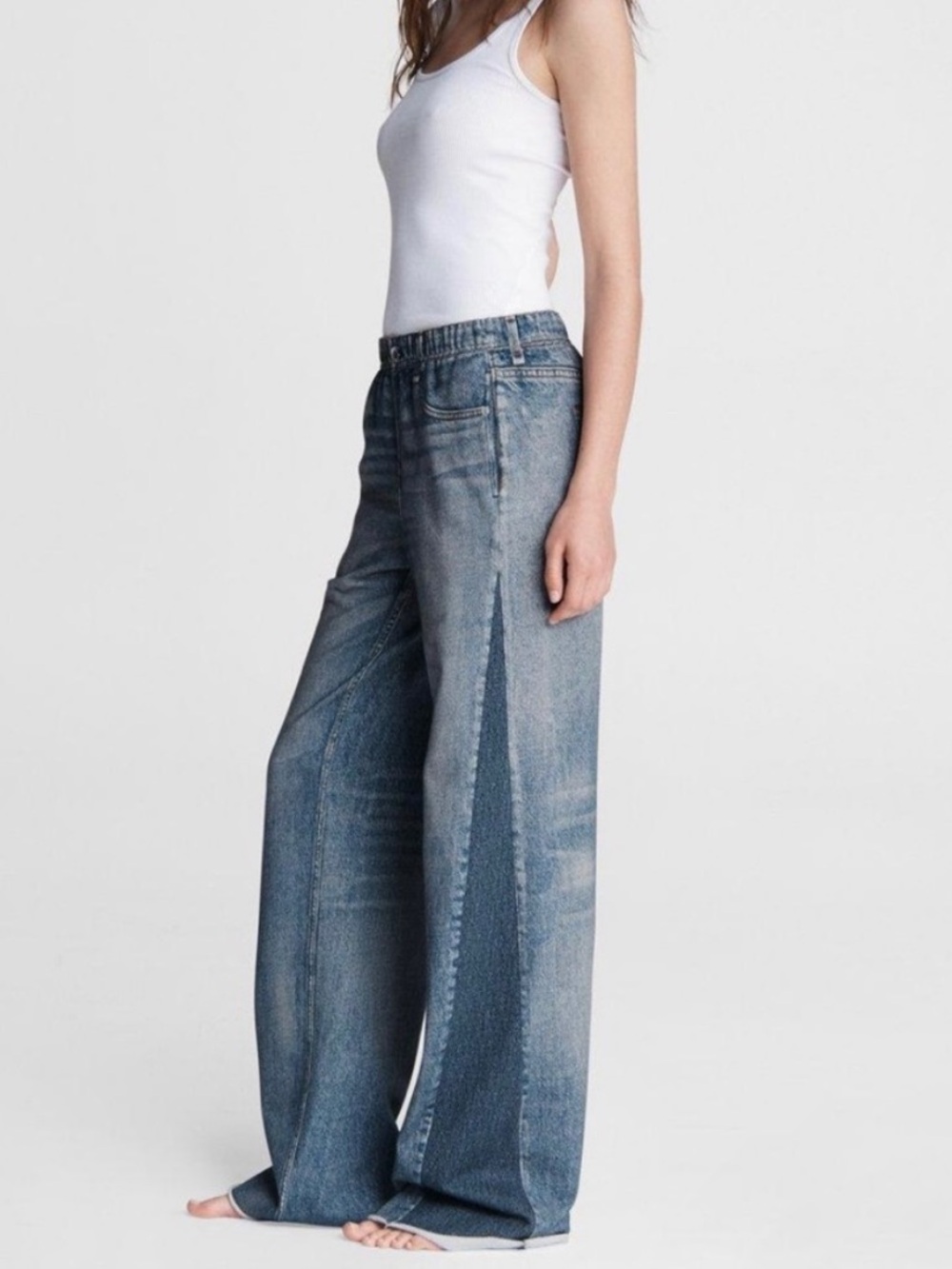 Rag & Bone Miramar Wide Leg Terry Cotton Jeans in Light Blue Size XXS - Picture 2 of 11